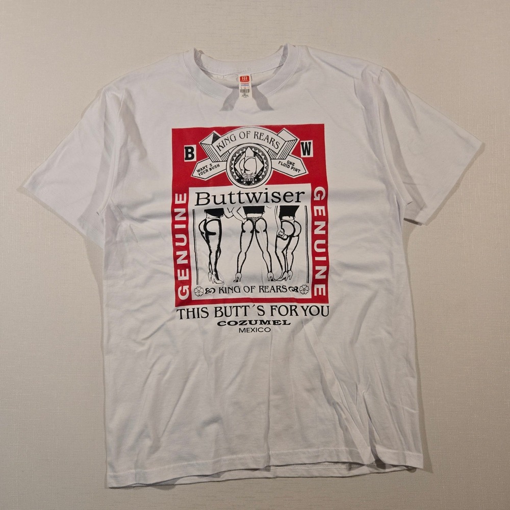 Buttwiser Parody Cozumel Mexico Euro Cotton Tee Size M Mens White Graphic Shirt‎